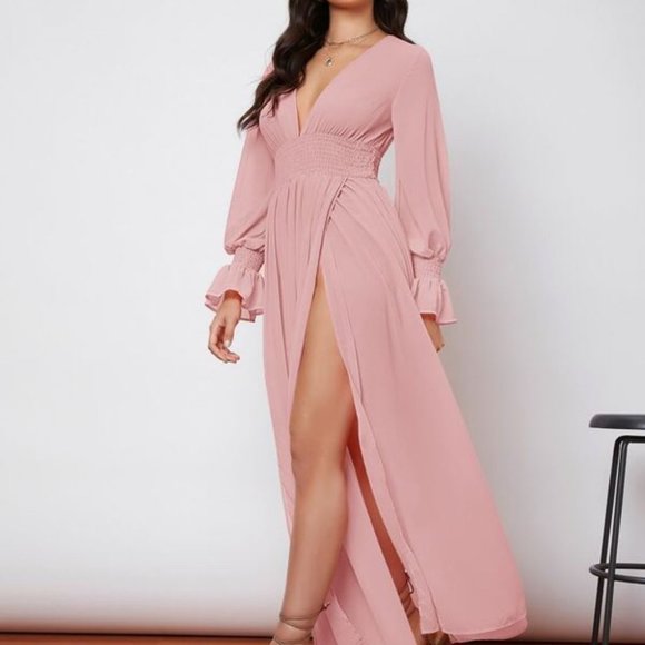 Boho pink shirred waist wrap hem maxi dress - Picture 6 of 8